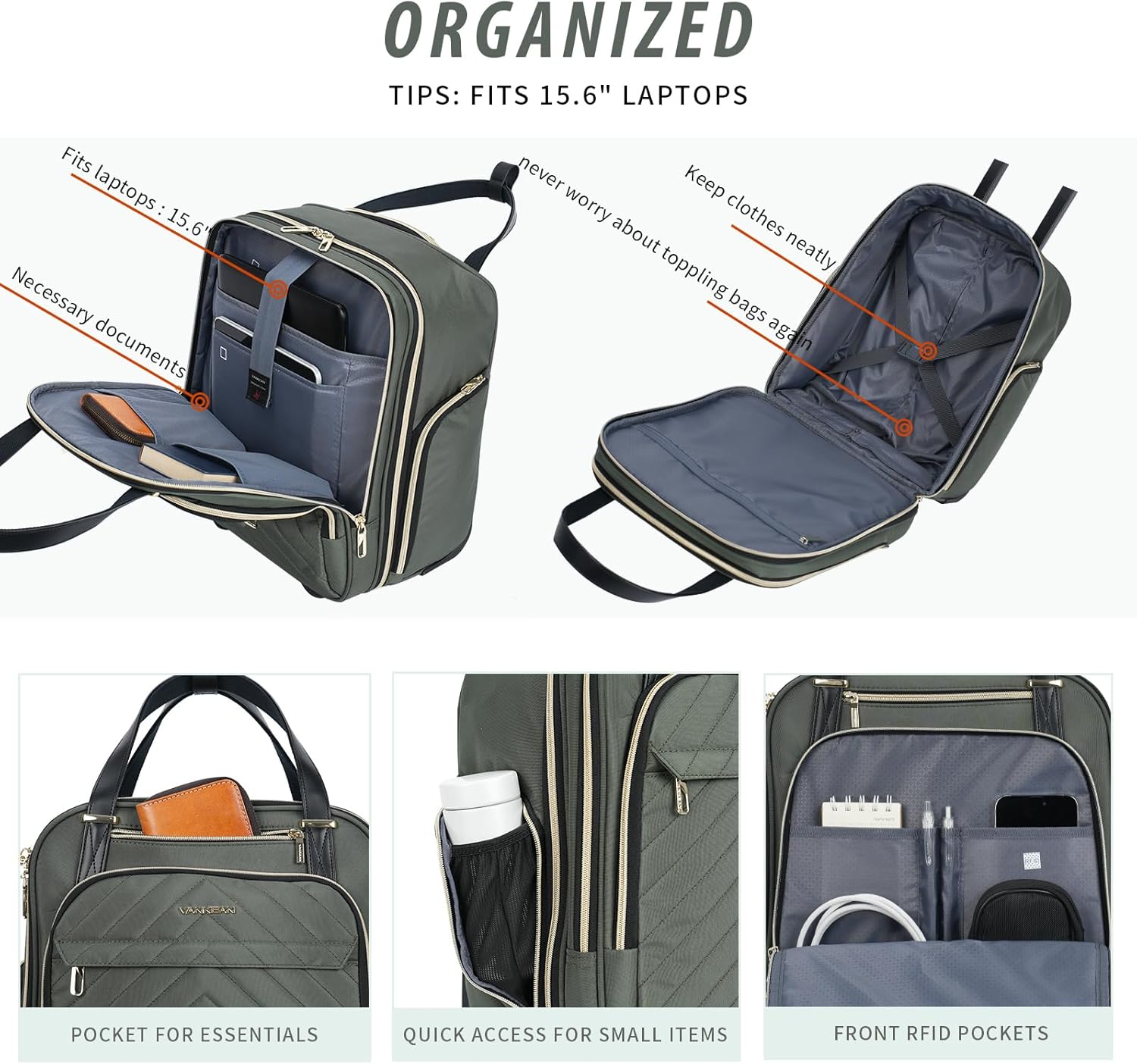 Thumbnail 4 de VANKEAN Rollable Laptop Bag Underseat Travel Backpack with Wheels: A Practical Underseat Roller for Daily Business Trips