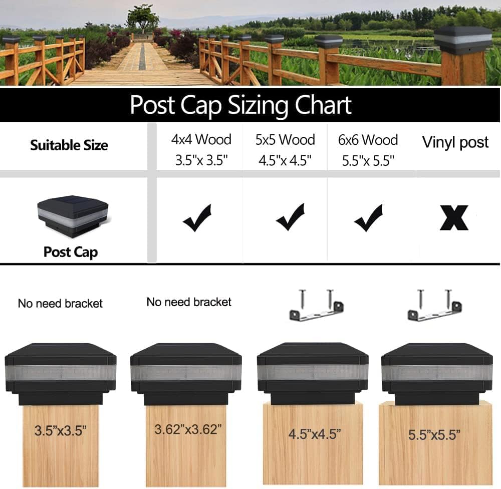 Detalle de GEYUEYA Home Solar Post Lights (4 Pack): Square White Post Caps with Blue Accent