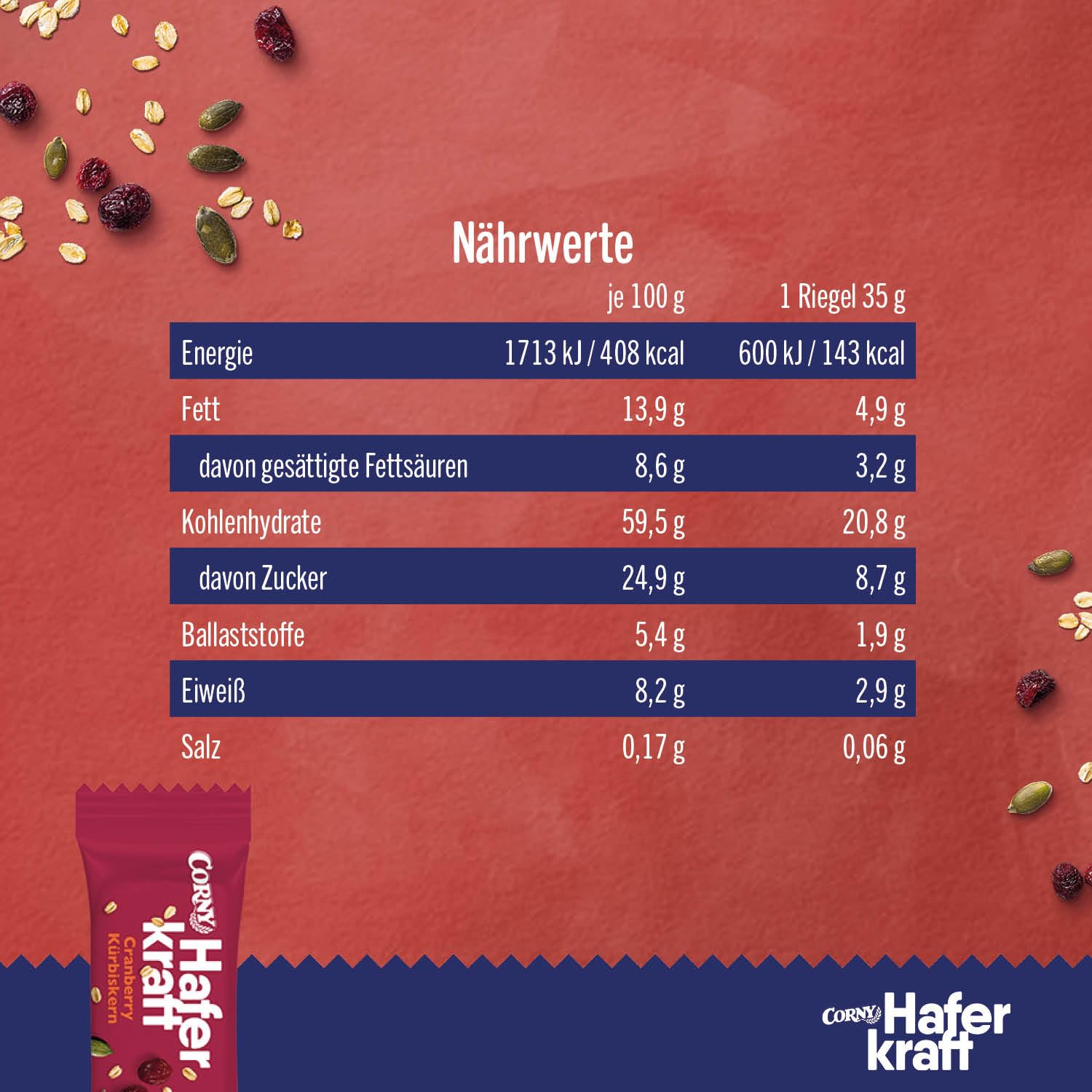 Thumbnail 1 de Müsliriegel Corny Haferkraft Cranberry-Kürbiskern (100er-Vorratspack, vegan) mit Vollkornhafer