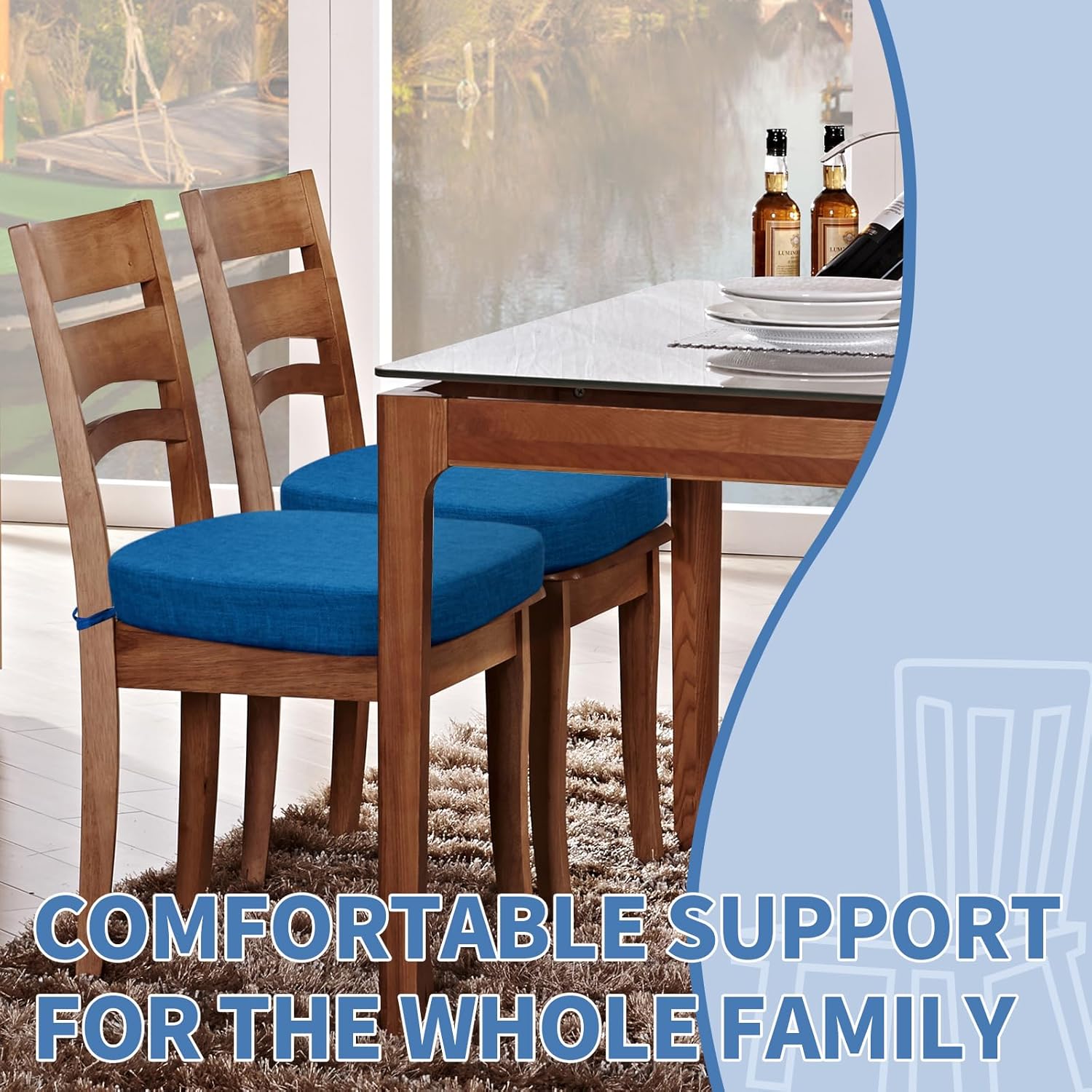 Thumbnail 1 de BUYUE 2.5" Thickened U-Shape Dining Chair Cushion (Dark Blue) with Anti-Slip Felt Pads