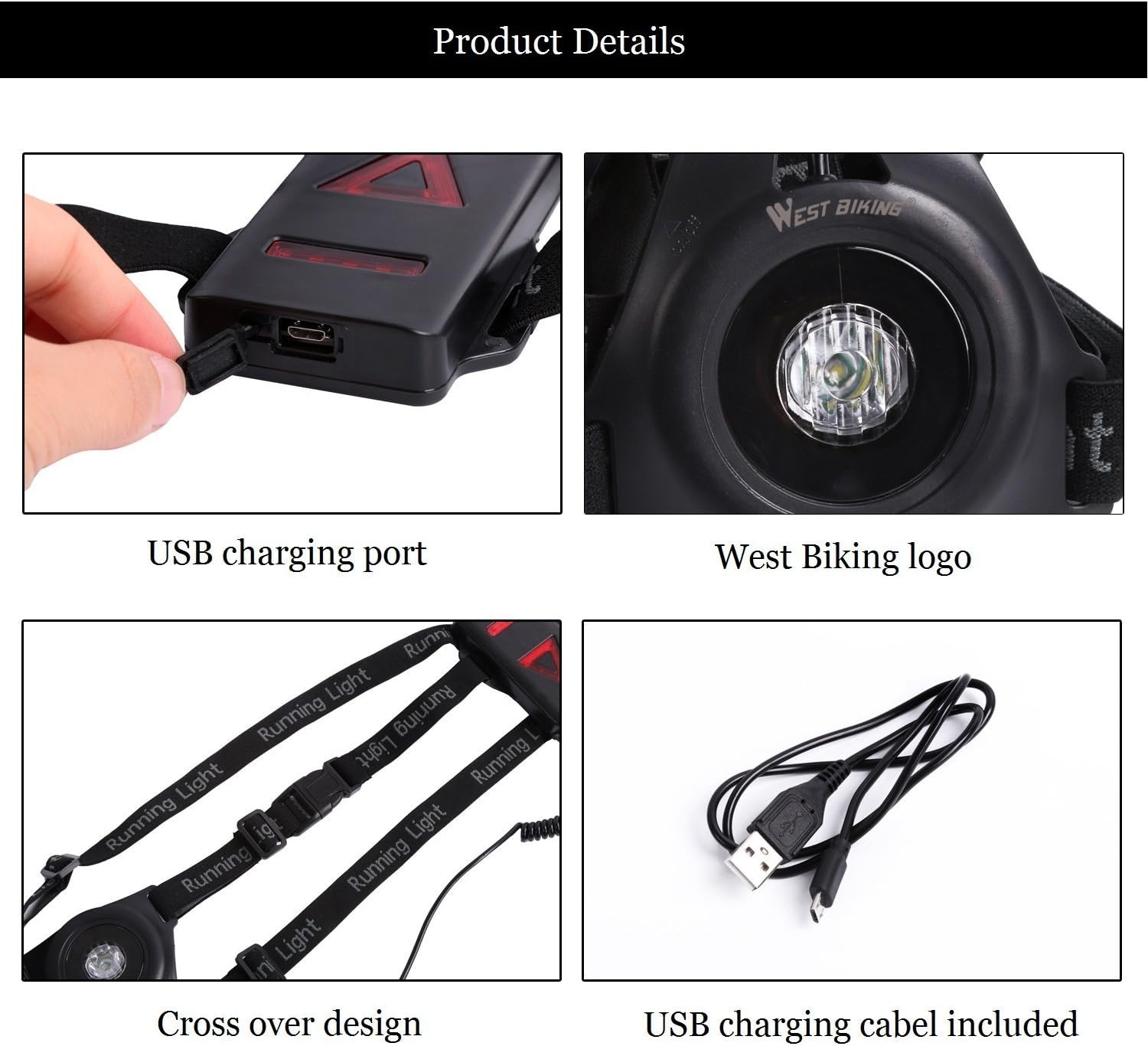 Thumbnail 5 de Running Light Lamp USB Rechargeable LED Body Torch