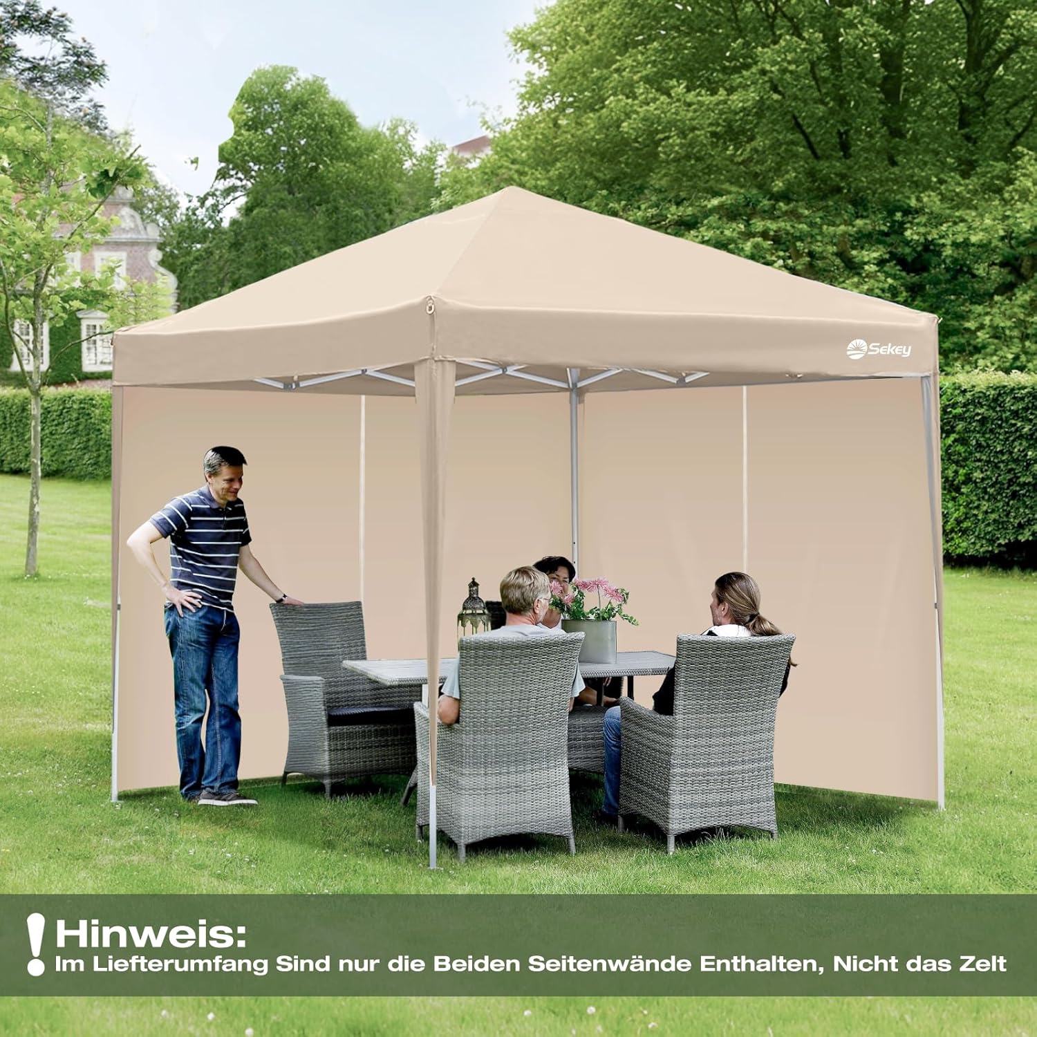 Thumbnail 6 de Sekey 2x Seitenwände für Pavillon 3x3 m – wasserdicht, winterfest, mit Fenster und Tür (Khaki)