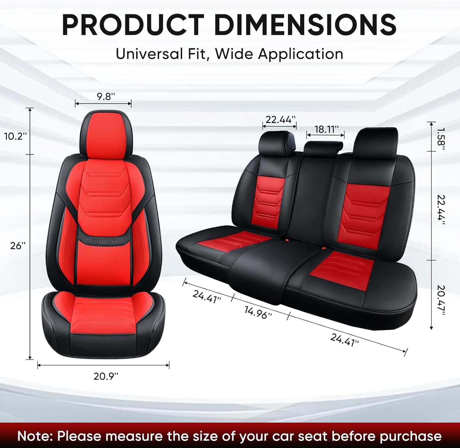 Thumbnail 4 de TIEHESYT Car Seat Covers Full Set (Black & Red) with Removable Headrest Support