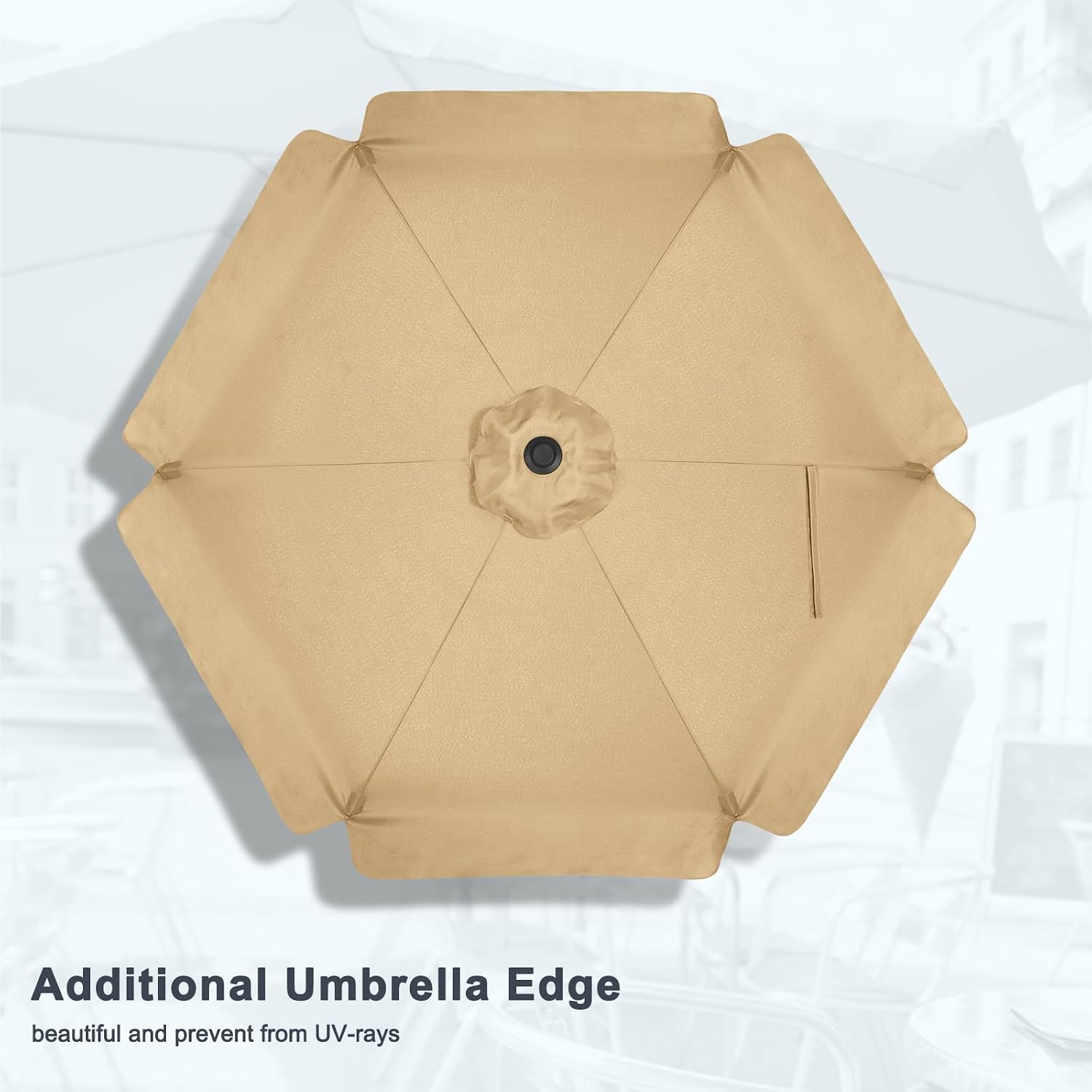 Detalle 2 de MasterCanopy Valance Patio Umbrella for Outdoor Table (2.3M, Khaki) – Robust 6-Rib Design