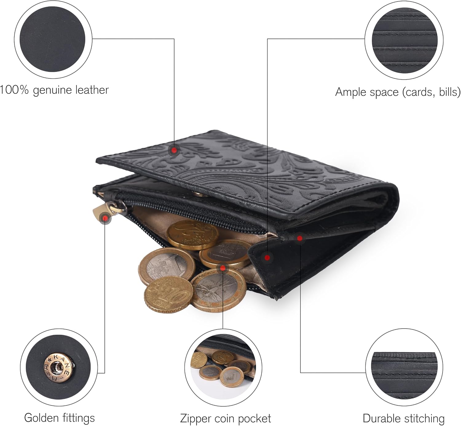 Detalle de Wallet for Women Full Grain Leather 4.2x3.4in