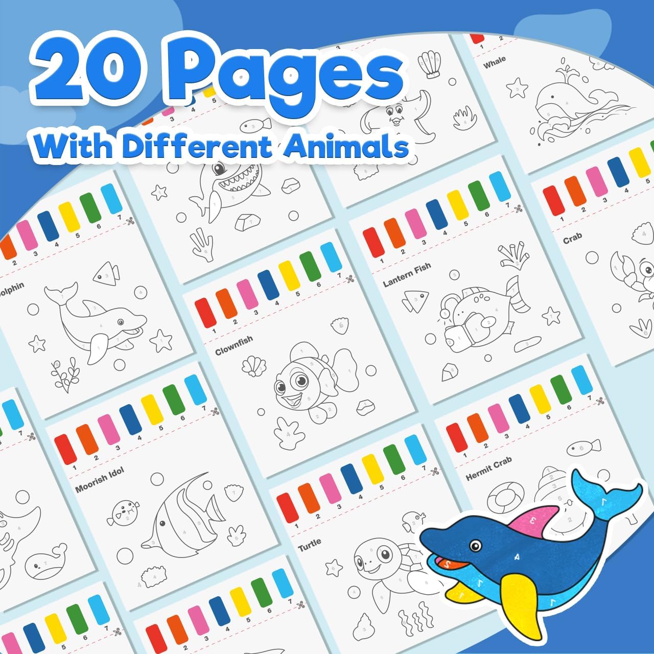 Thumbnail 3 de ZMLM Water Painting Books for Kids — Mess Free Water Colouring Book Paint by Numbers (Sea)