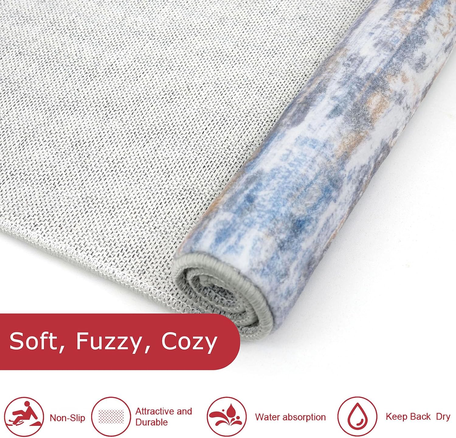 Detalle 2 de KOZYFLY Modern Abstract Hallway Runner Rug, 2x8 — Non-Slip, Washable, Blue-Rust-White Abstract Stripe
