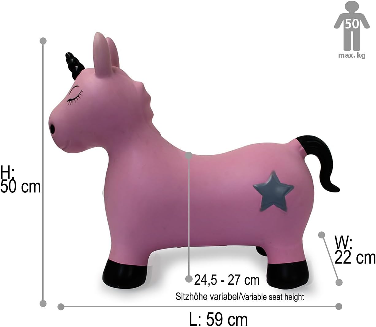 Detalle de JAMARA 460453 Hüpftier Einhorn HoppyDoo – hüpfender Spielspaß mit Pumpe für Kinder ab 12 Monaten