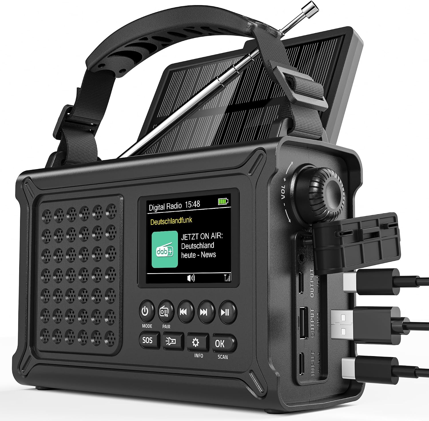 12000mAh Kurbelradio von Roxicosly – DAB+/UKW, Bluetooth 5.0, Solarpanel & Notfall-Dynamo