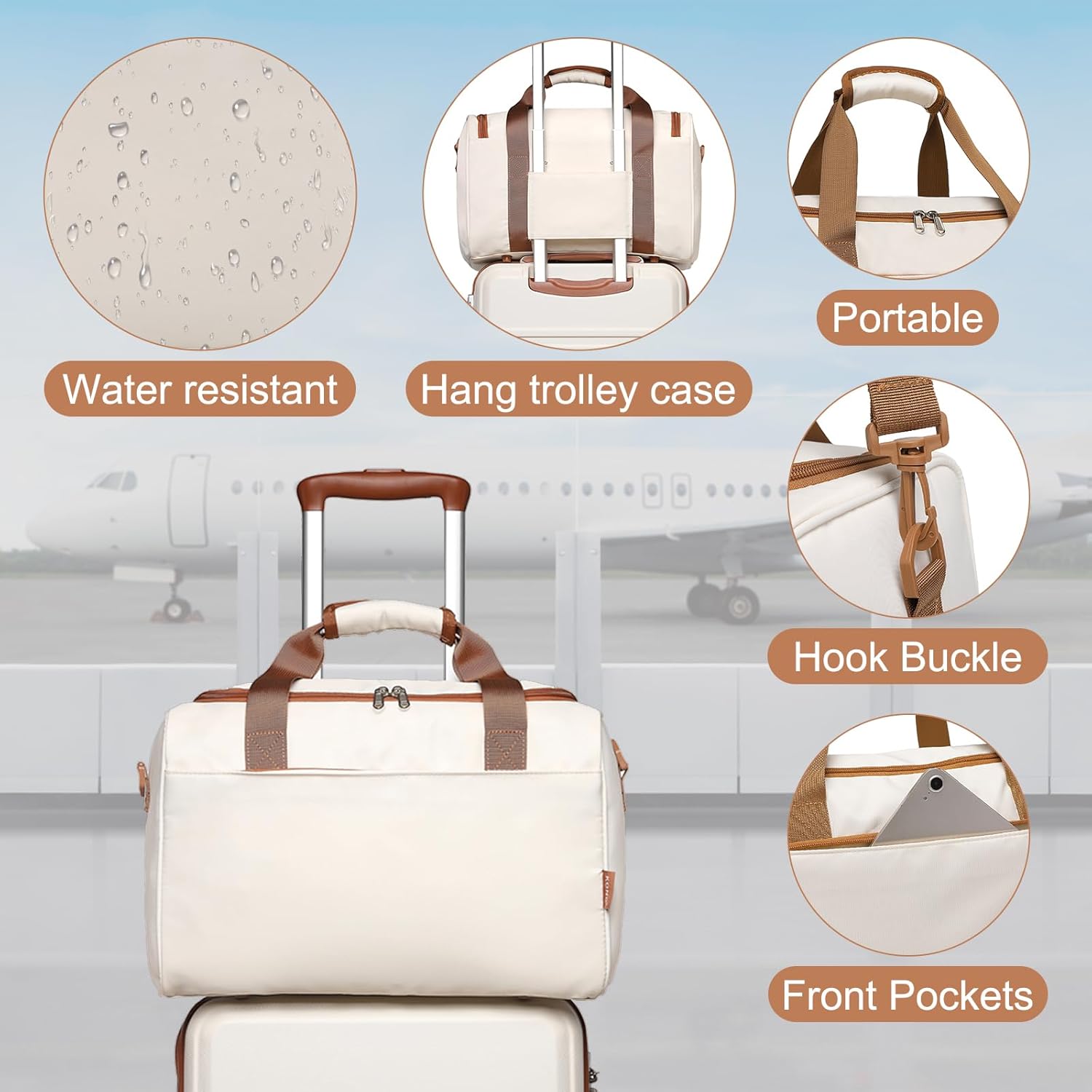 Thumbnail 2 de Kono 2-Piece Lightweight Luggage Set (Cream White) – 52x38x21cm ABS+PC Hard Shell + Ryanair Cabin Bag