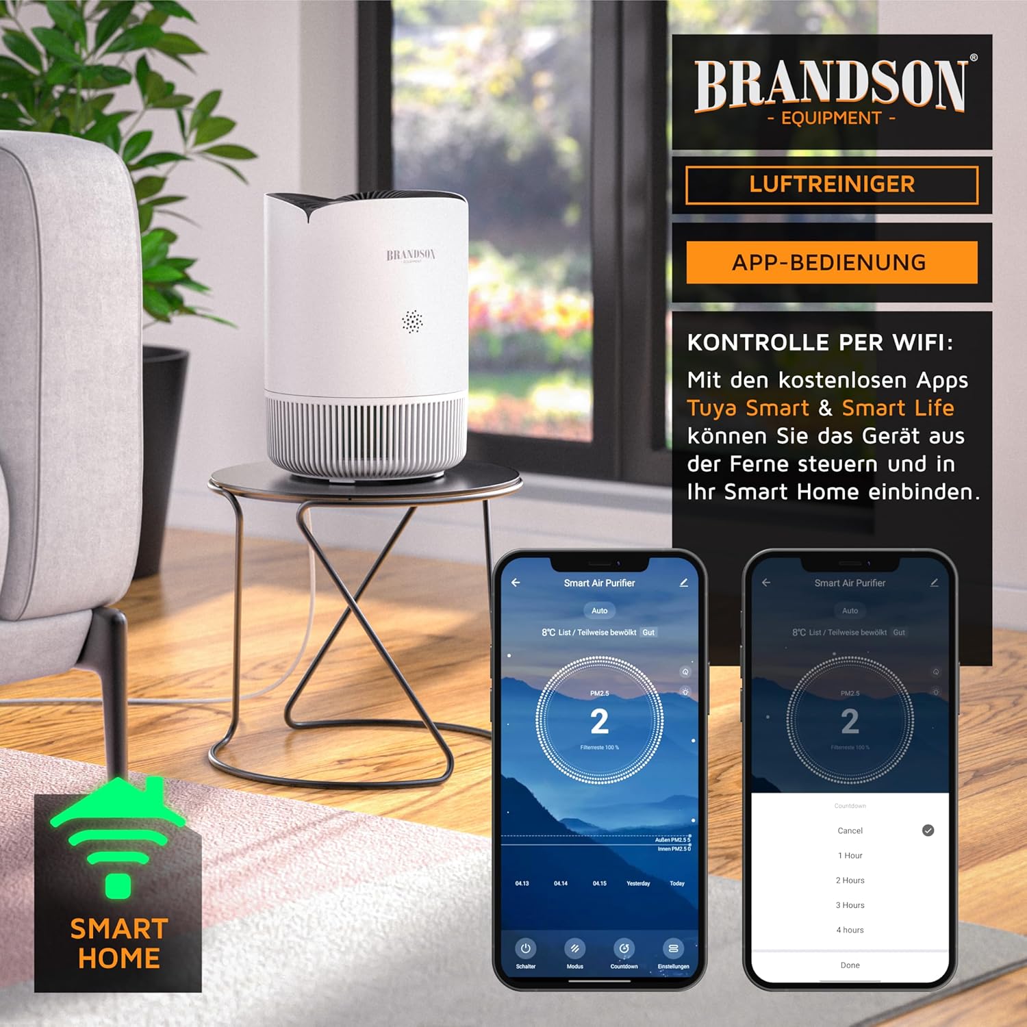 Thumbnail 4 de Brandson Luftreiniger Allergiker WLAN – CADR 158 m³/h, 50 m², 4‑Filter HEPA Aktivkohle, Smart Home