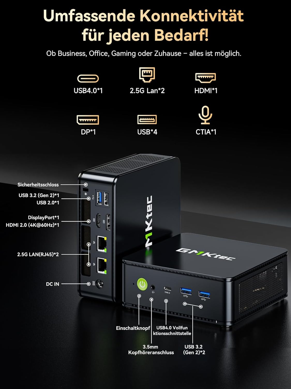 Detalle de GMKtec Mini PC M6 Ultra: Ryzen 5 7640HS, AMD 760M, 16 GB DDR5, 512 GB PCIe 3.0 – Triple 4K, Dual 2,5G LAN, WiFi 6E