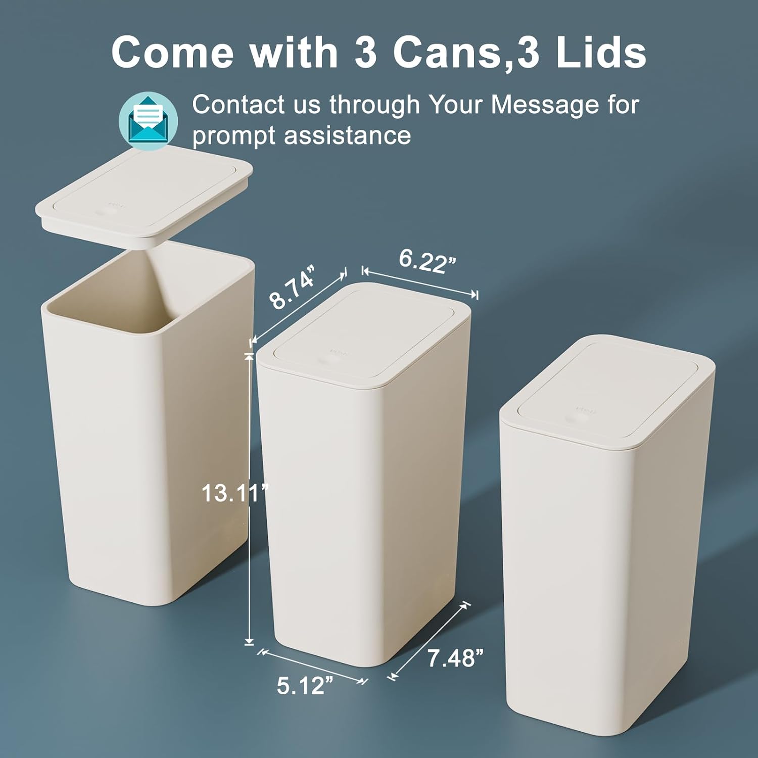 Thumbnail 6 de N. NETDOT 3-Pack Small Trash Cans, 2.6 Gallon, Pop-Up Lid, Off-White