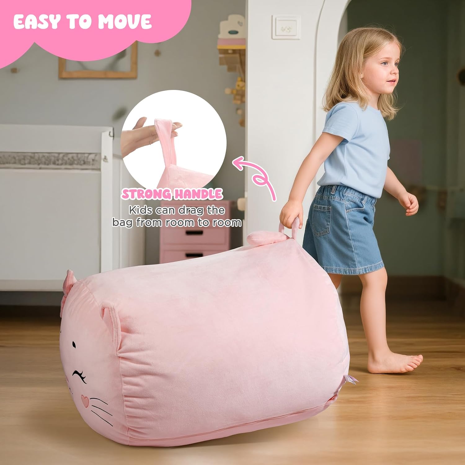 Detalle 2 de GAGAKU Pouf di peluche 60x60 cm XXL con copertura per bambini – Organizer morbido per la cameretta