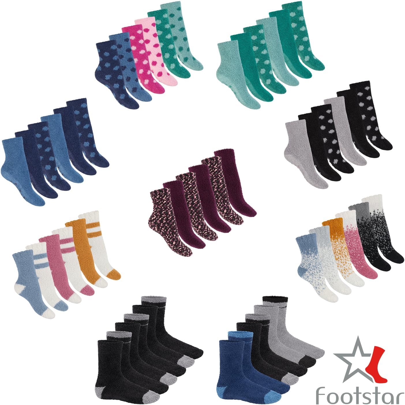 Detalle 2 de Footstar Everyday! dam- och herrstrumpor, 6 par i mjuk plysch med ABS-grepp