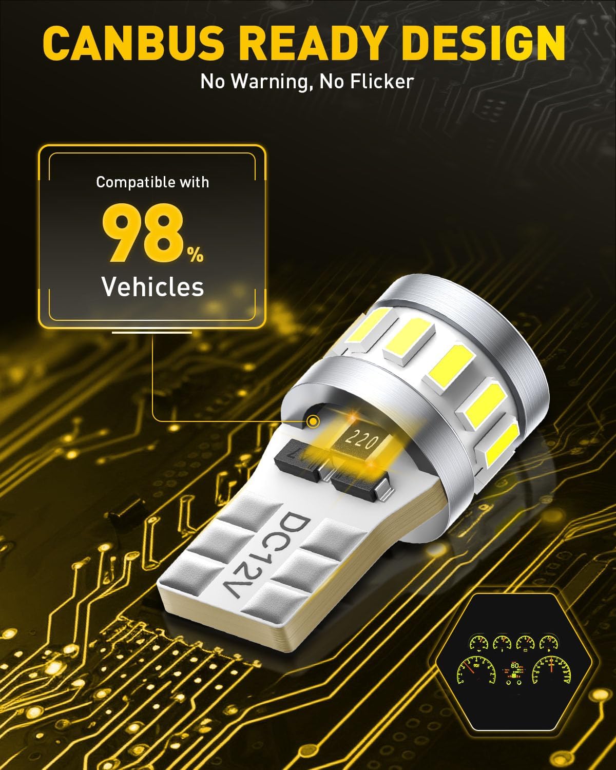 Detalle de AUXITO T10 LED Bulbs 6500K Bright White – Pack of 2 (W5W/194/2825) for CANBUS Error-Free Vehicle Lighting