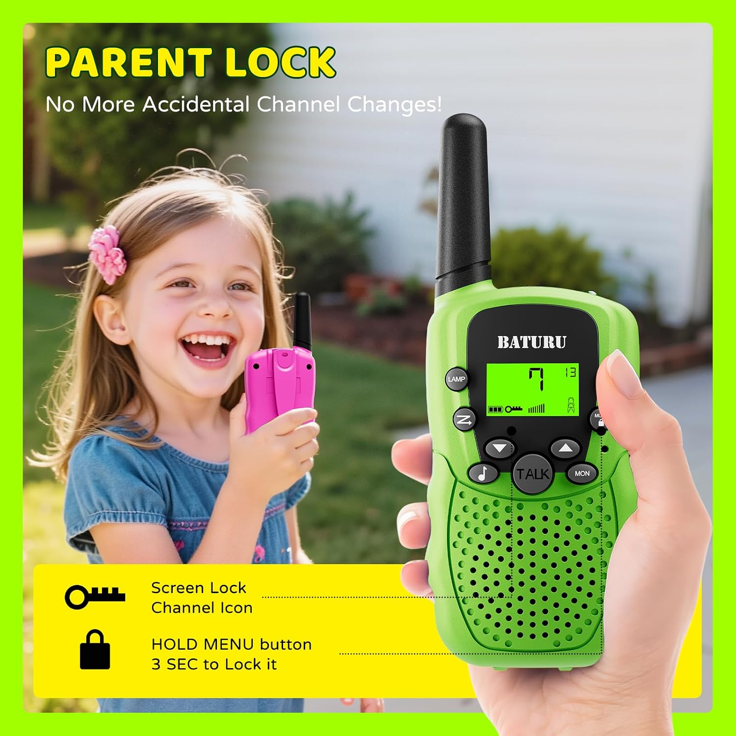 Detalle 2 de BATURU T-388 Rechargeable Kids Walkie Talkies, 3-Pack, 22 Channels, USB-C