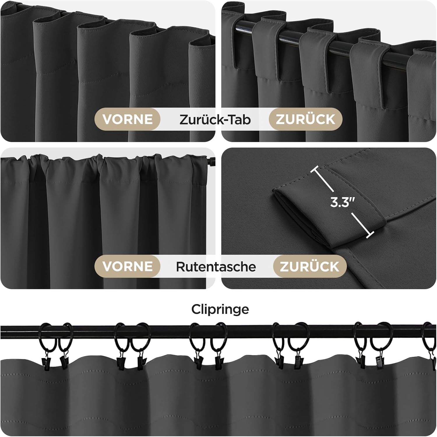 Detalle 2 de Joydeco Verdunkelungsvorhänge 2er Set H 200