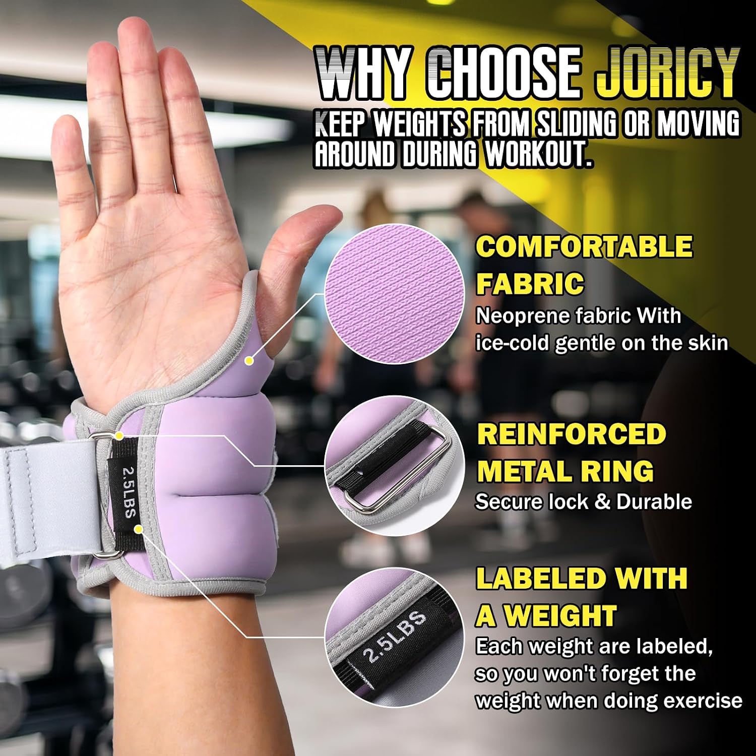 Detalle 2 de JORICY J-weight-002-purple5LB Wrist Weights, 2.5 lb Each with Thumb Loops