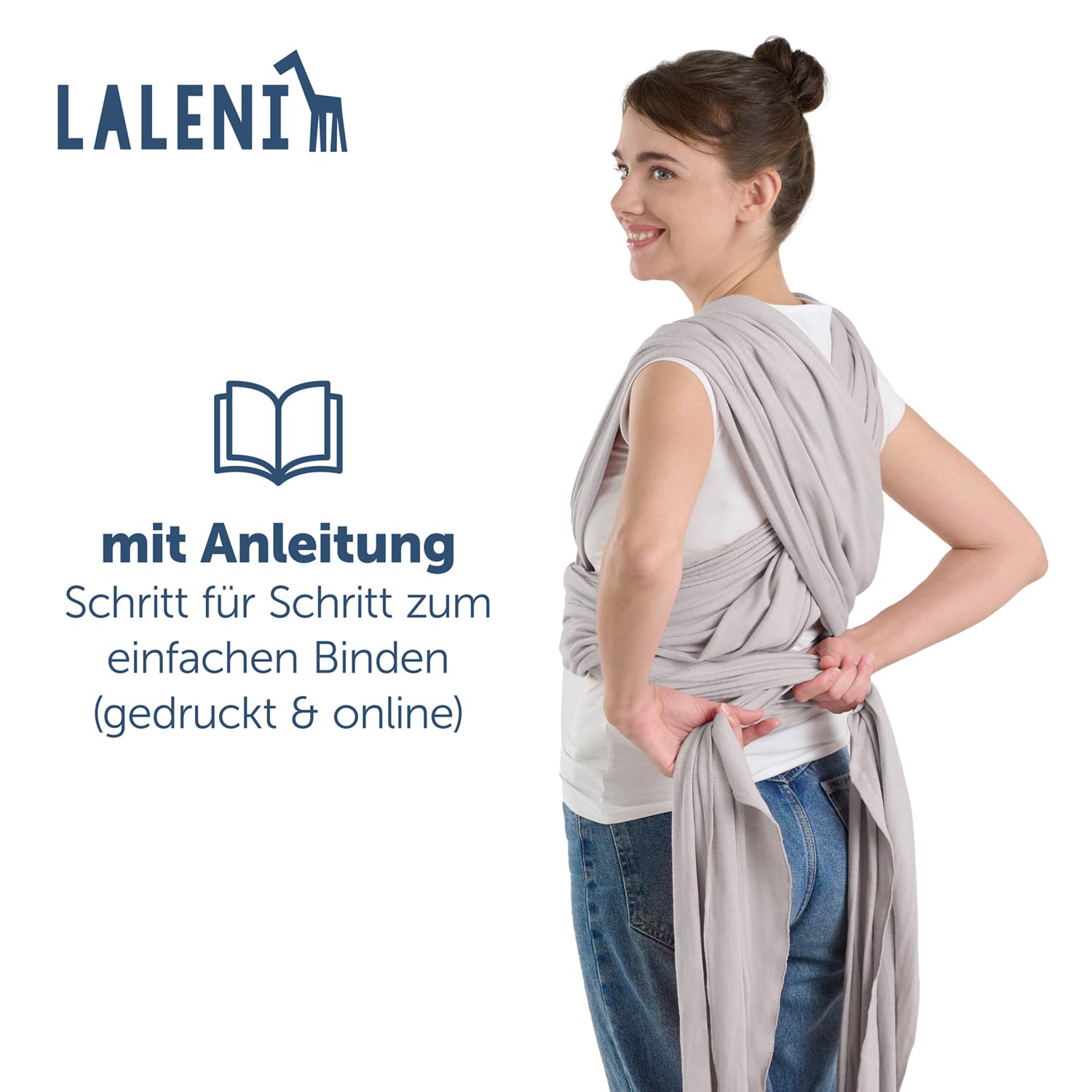 Thumbnail 6 de Laleni Tragetuch Baby (Neugeboren) bis 15 kg, weiche Baumwolle, 5,10 m – Hellgrau