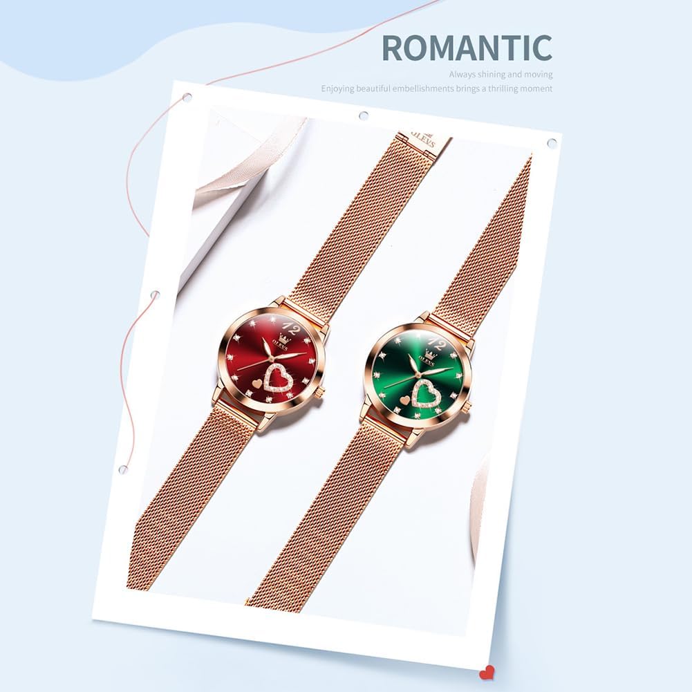 Detalle 2 de OLEVS Damenuhr Roségold Herz Diamant Quarz