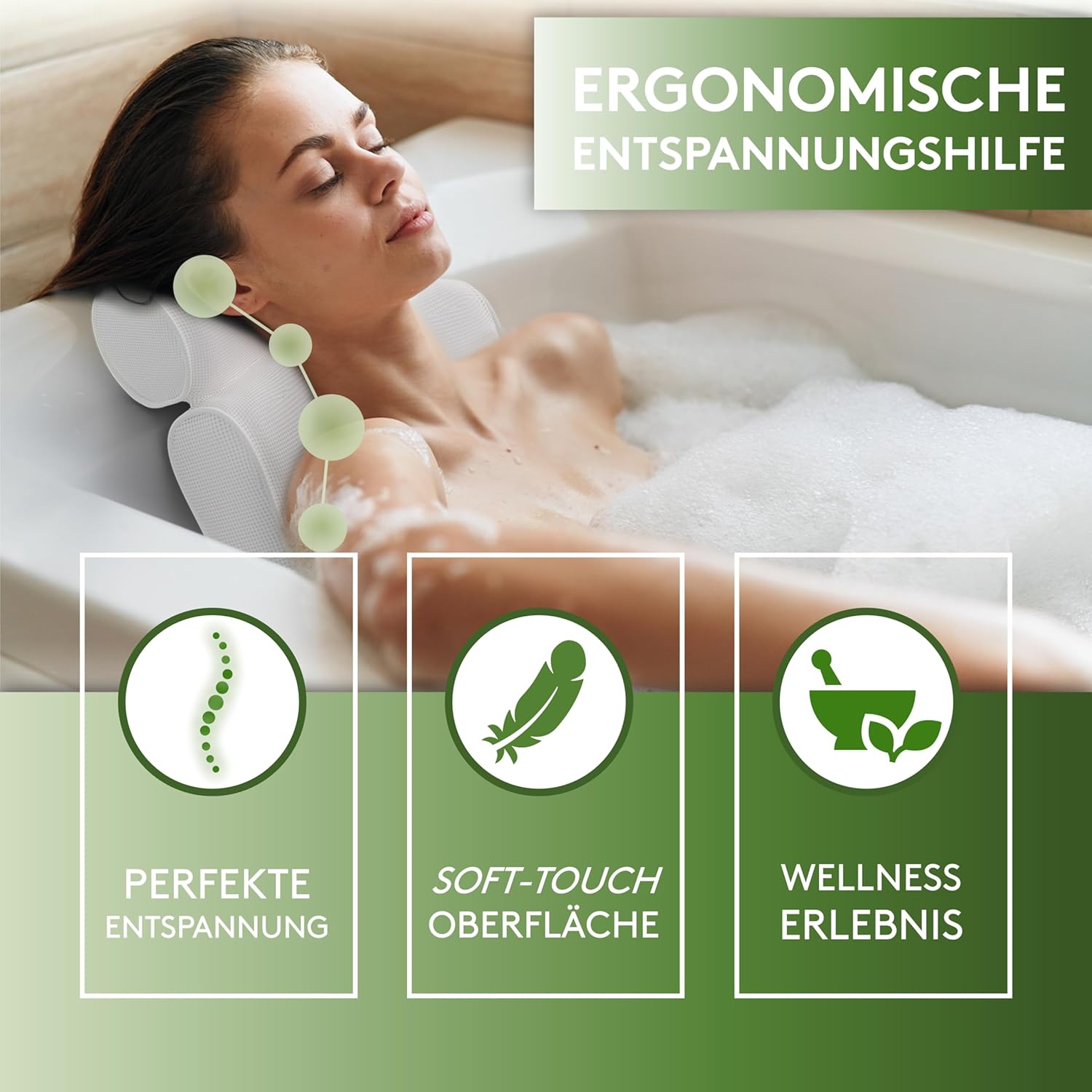 Thumbnail 1 de SilverRack Badewannenkissen MEDIUM-WEICH [Weiß 3D] – Ergonomisches Nackenkissen mit Saugnäpfen für mehr Entspannung in der Wanne
