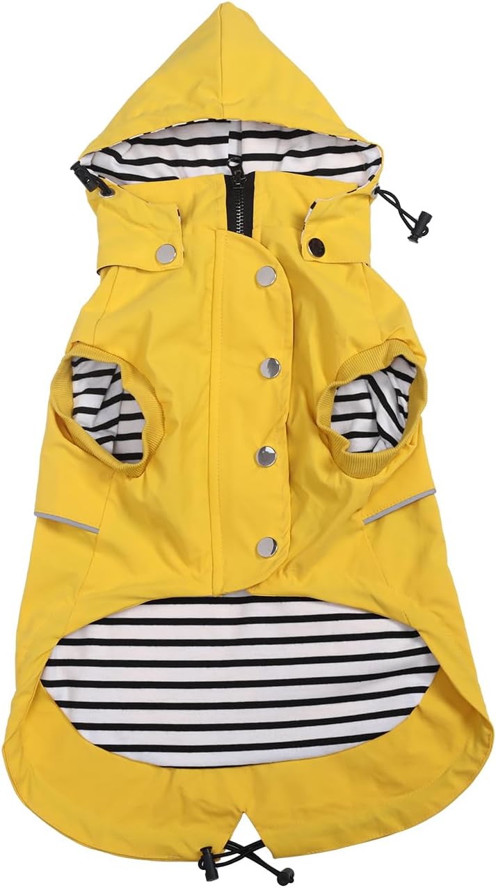 Detalle de Dog Raincoat Waterproof Coat with Hood and Harness Access, Yellow XS