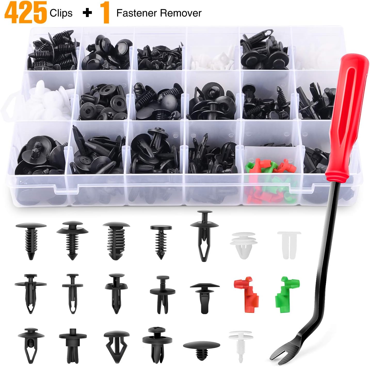 Thumbnail 1 de GOOACC 425 Pcs Car Body Retainer Clips Set: 19 Sizes with Remover for GM, Ford, Toyota & More
