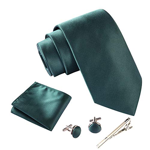 Detalle 2 de Massi Morino Corbata Verde Oscuro + Pañuelo a Juego 5 en 1 – Set Hombre para Boda