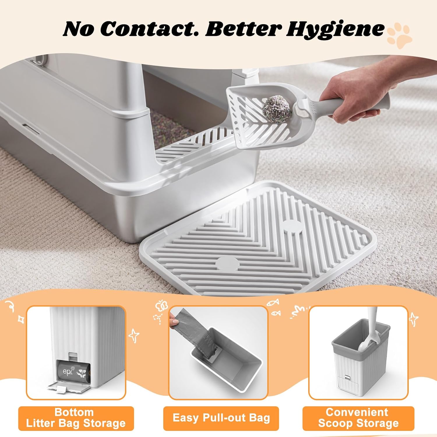 Thumbnail 2 de FURTIME XXL Stainless Steel Cat Litter Tray with Lid (3-in-1): Enclosed, High-Sided 58x38x38 cm for Large Cats