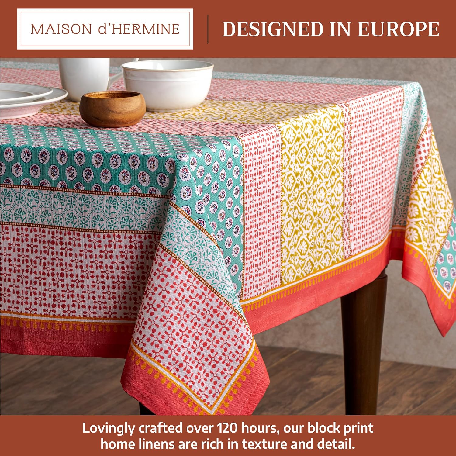 Detalle 2 de Maison d' Hermine 54x72" Rectangle Cotton Tablecloth with Provence Watercolor Pattern