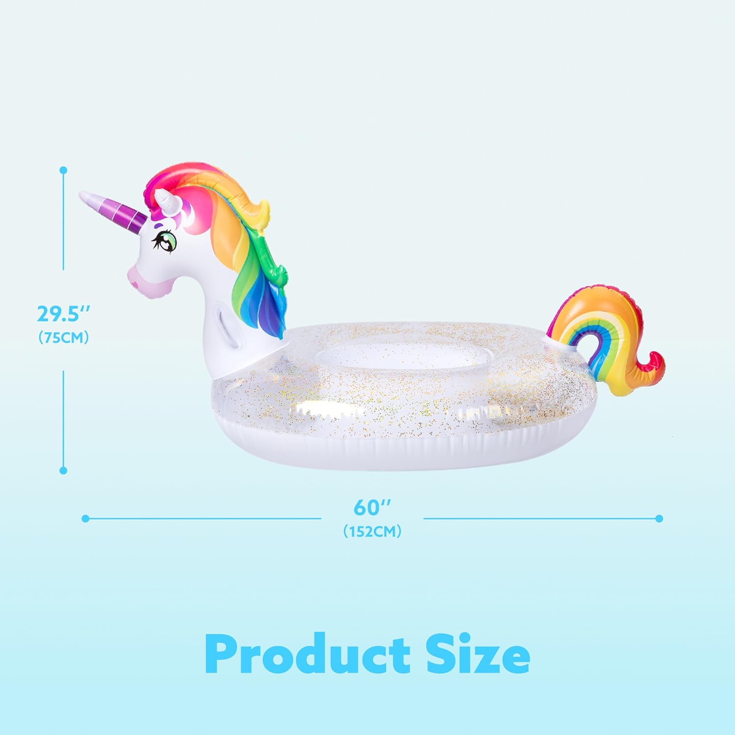 Detalle de JOYIN Kids Unicorn Pool Float (152.4 x 75 x 85cm) with Sparkly Glitters