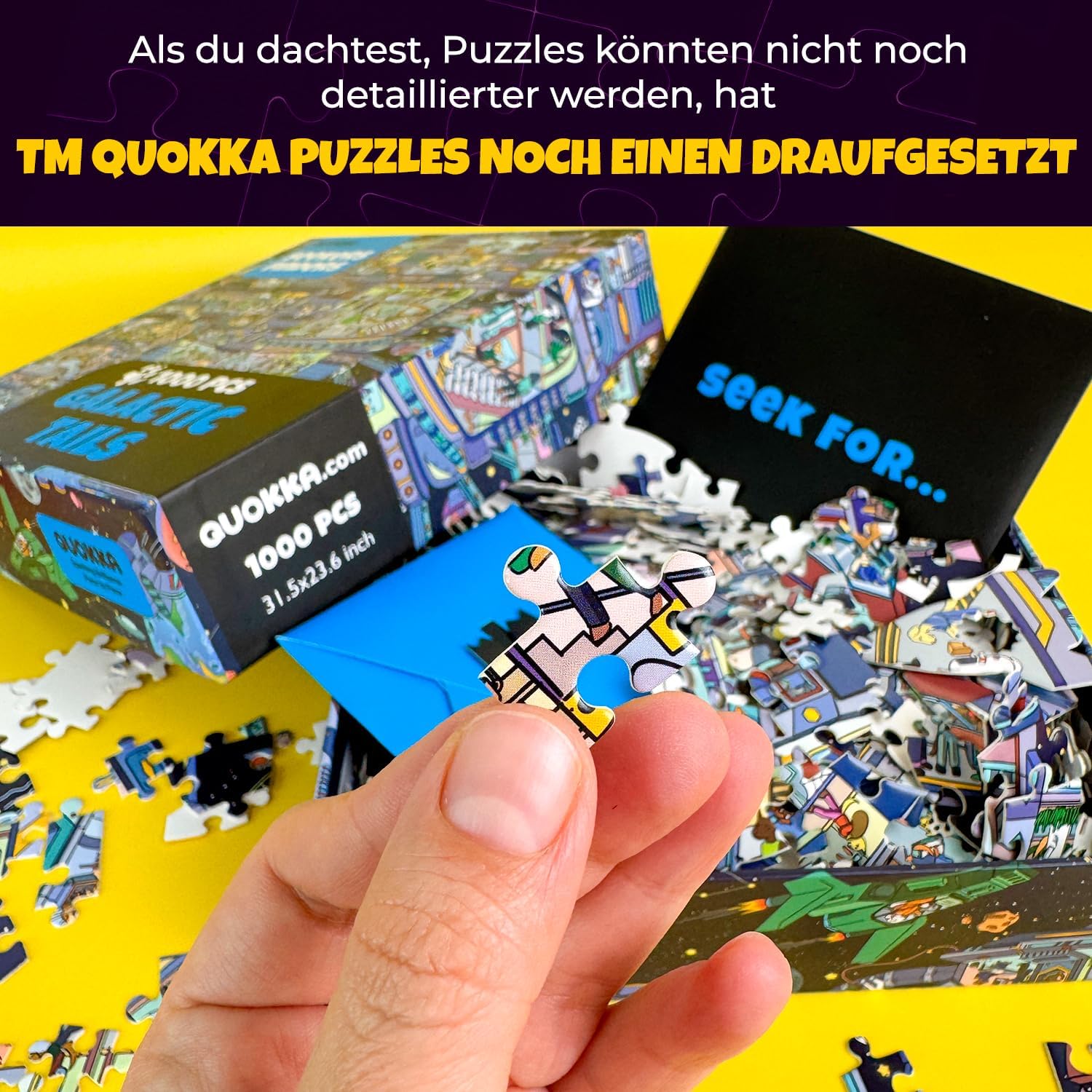 Detalle de QUOKKA Puzzle 1000 Teile Galactic Tails – Hochwertiges Raumfahrt-Abenteuer für Erwachsene