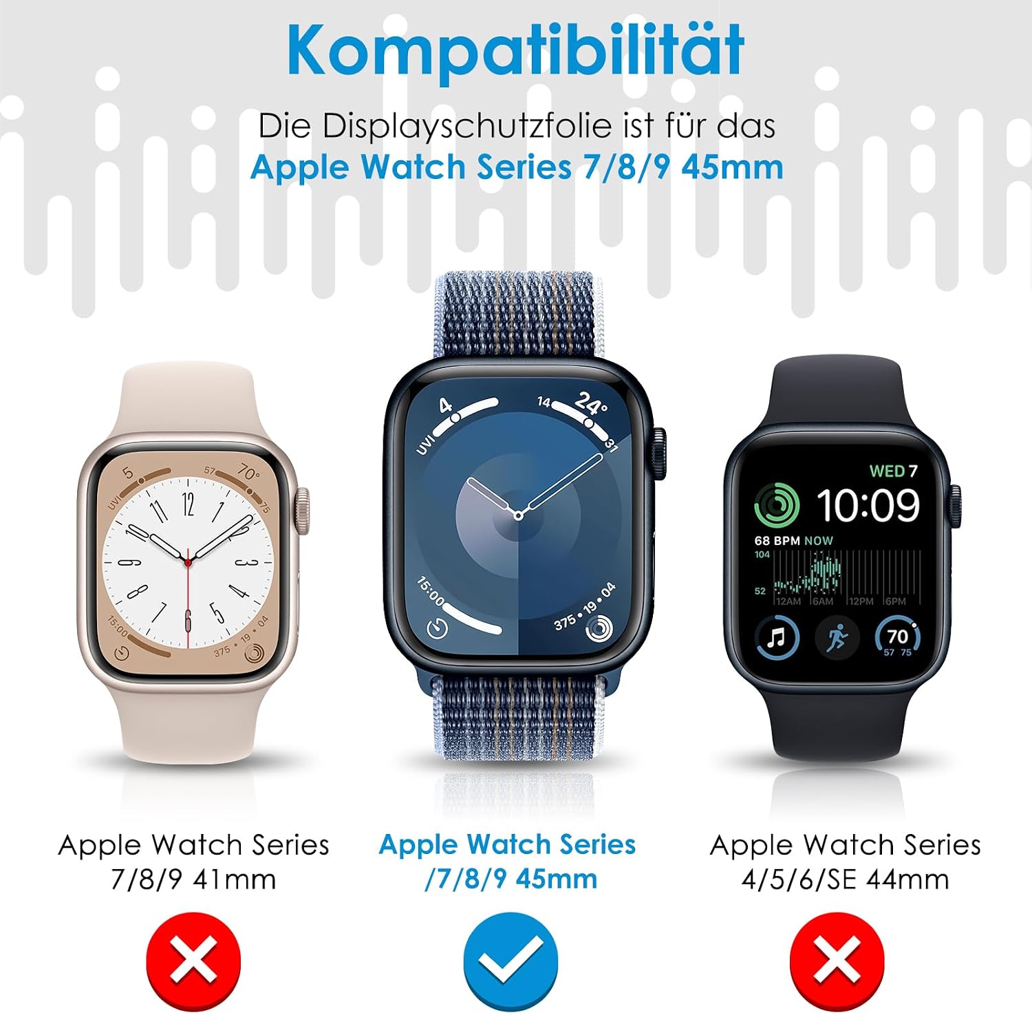 Thumbnail 5 de UniqueMe Schutzfolie für Apple Watch Series 9/8/7 (45 mm) – 8 Stück, flexible TPU, blasenfreie Vollabdeckung