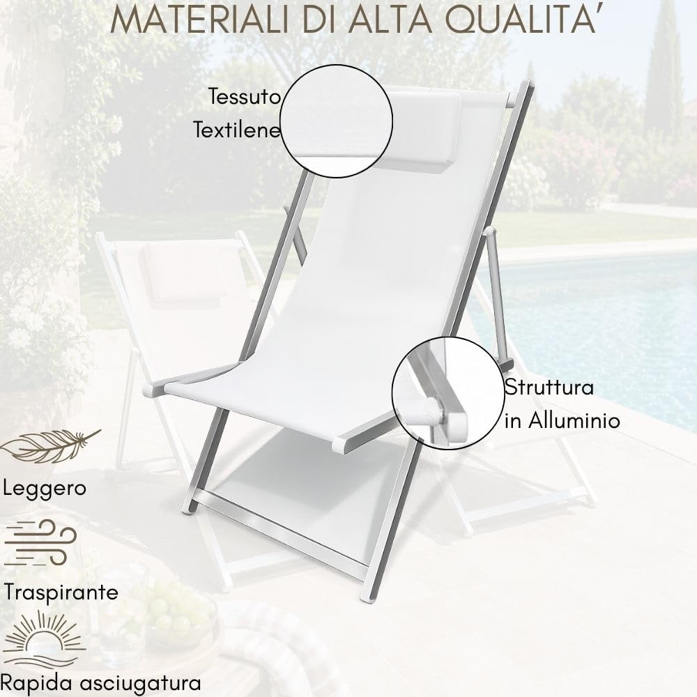 Detalle de ZIK Set 2 Sedia Sdraio Pieghevole da Giardino con Cuscino Rimovibile — Bianco