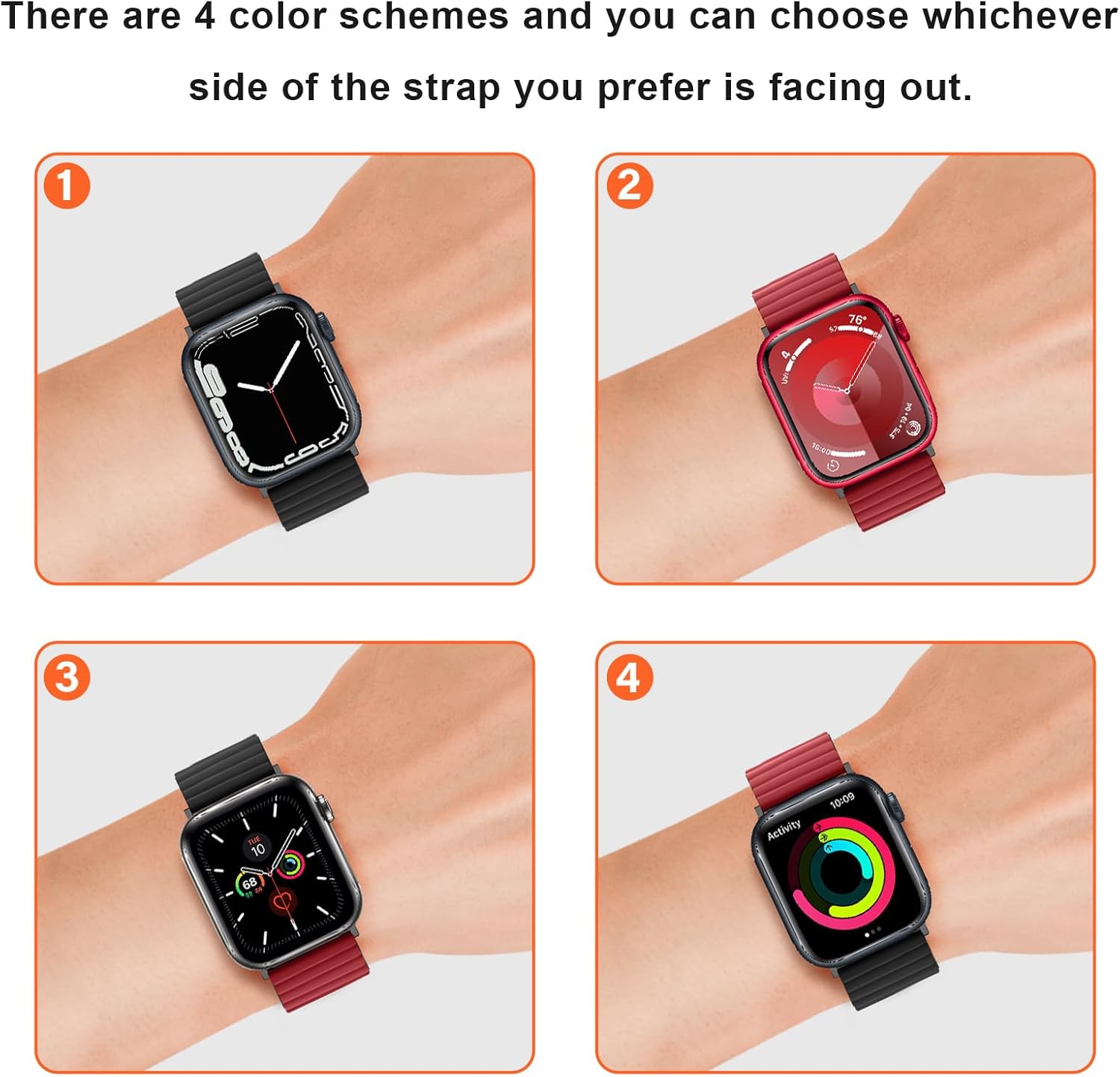 Thumbnail 3 de Anlinser Magnetic Straps double-sided reversible silicone band for Apple Watch 49/46/45/44/42/41/40mm (Red/Black)