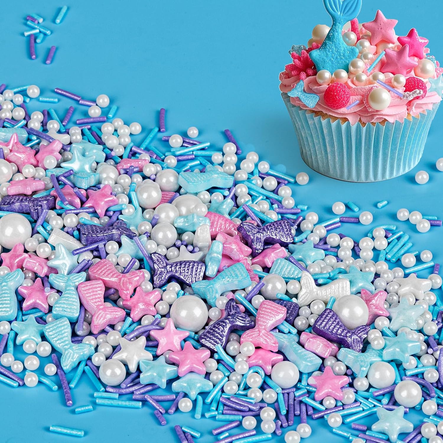 Thumbnail 2 de Meerjungfrau-Streusel: essbare Zuckerperlen-Sterne & Jimmies-Mischung, 130 g – Ocean-Dekoration für Kuchen