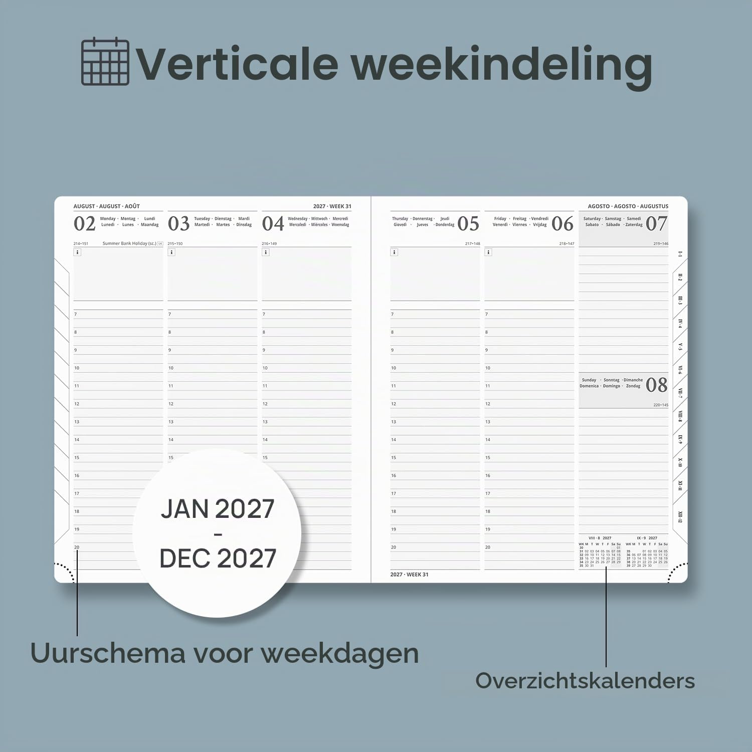 Detalle de POPRUN Agenda 2027, weekplanner op A4-formaat met hardcover en 100 g/m² papier