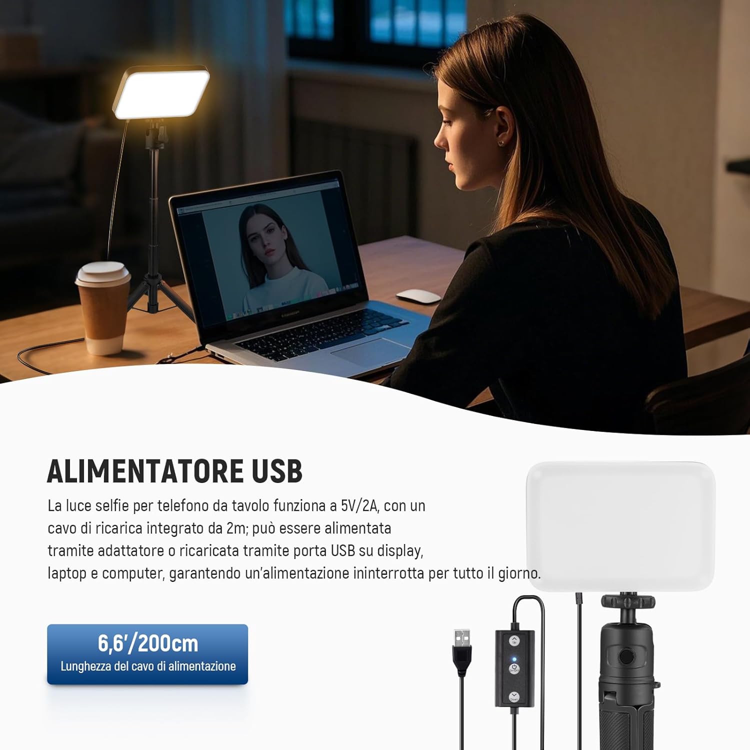 Thumbnail 3 de NEEWER BASICS BP66 kit luce video a pannello LED da scrivania (3 pezzi) con treppiedi tavolo, filtri bicolore e supporto regolabile