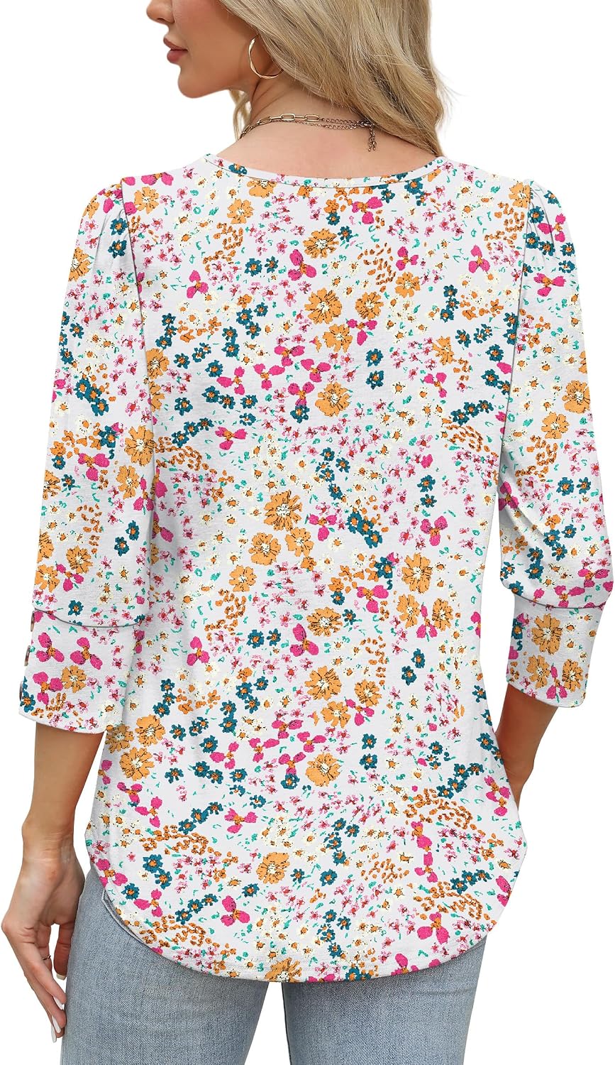 Detalle de WIHOLL 3/4 Sleeve V-Neck Blouse Dressy Casual Top