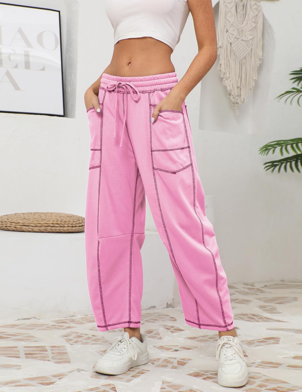Thumbnail 1 de Athlisan Women's Baggy Barrel Pants: Wide-Leg Lounge Sweatpants with Pockets