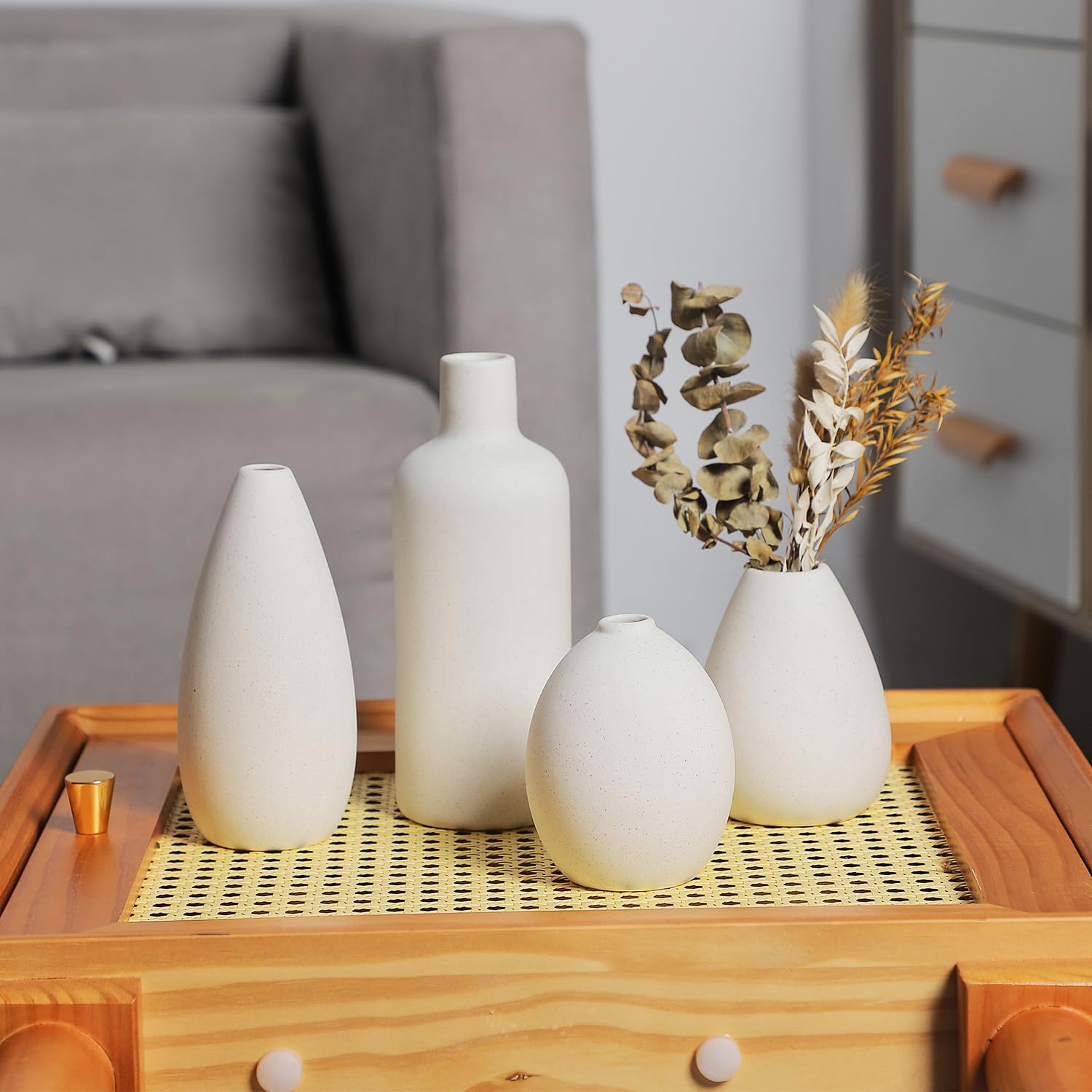Thumbnail 5 de CEMABT Vase en céramique blanche – lot de 4 petits contenants pour fleurs (modèle unique)