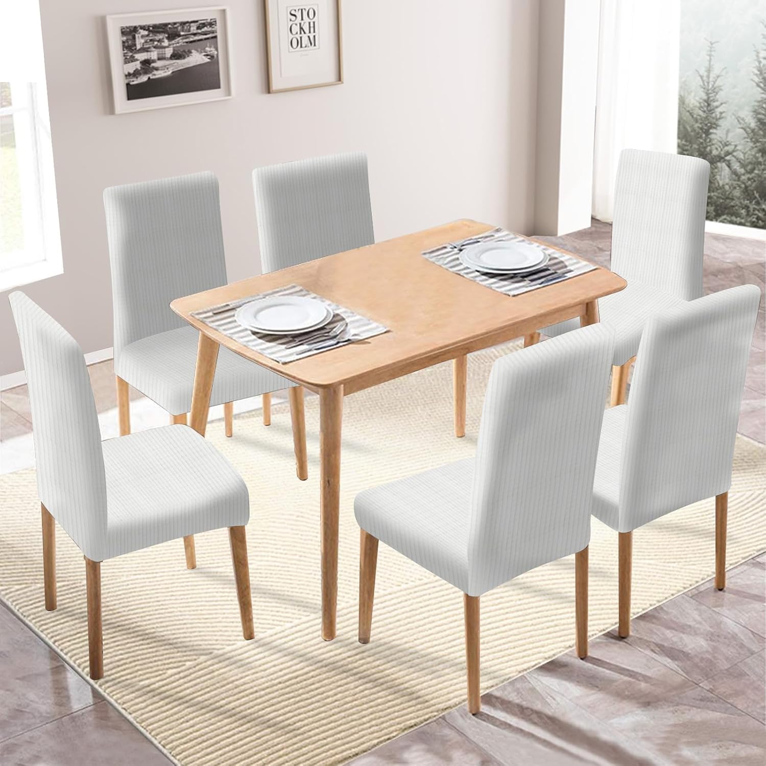 Detalle de Ystyle housse de chaise extensible (lot de 6) blanche pour salle à manger