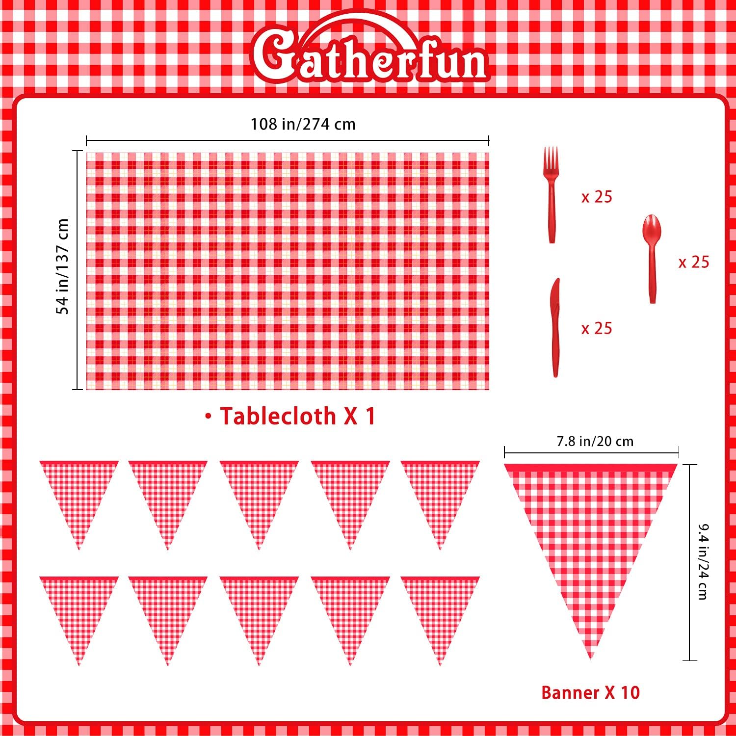 Thumbnail 1 de Gatherfun Gingham Red and White Party Supplies — Disposable Tableware Set for 25