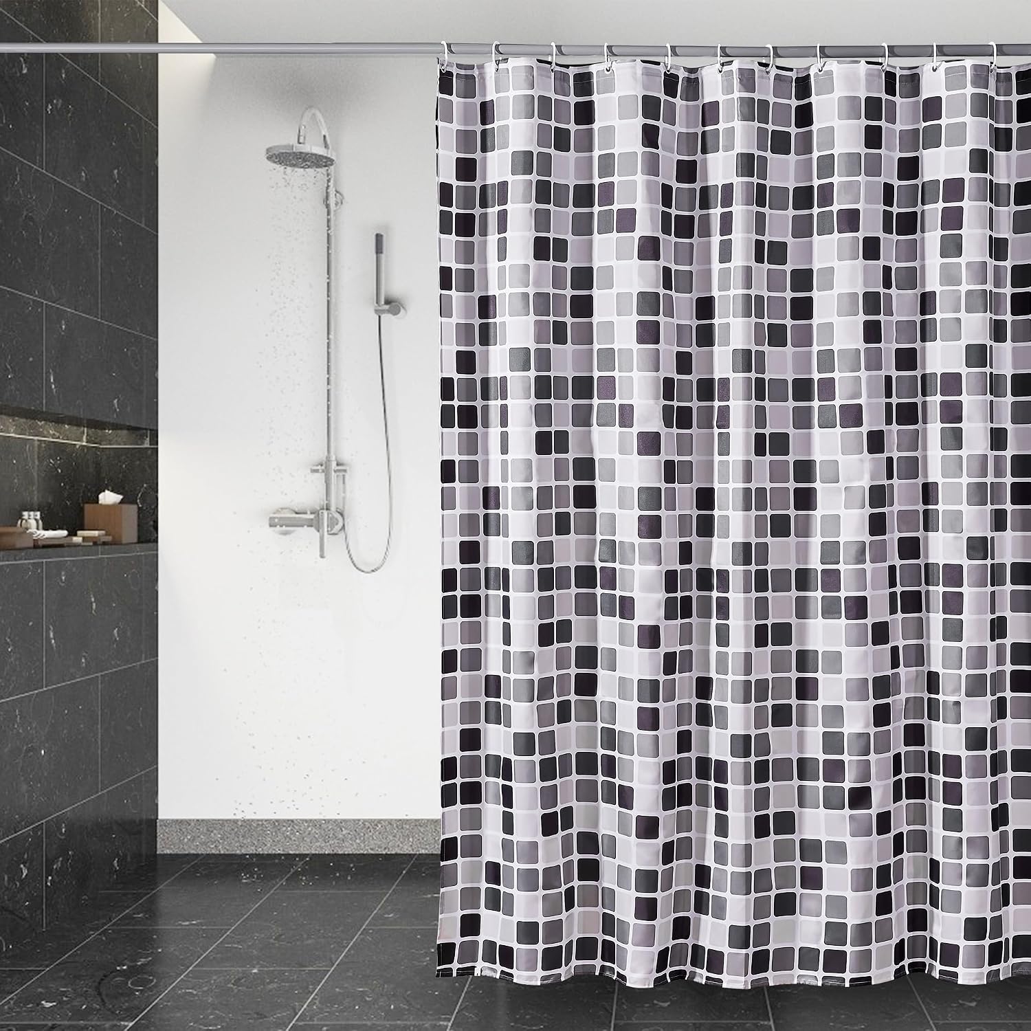 Detalle de Rideau de douche DUFU en polyester séchage rapide, semi-transparent 180 x 200 cm (avec 12 crochets)