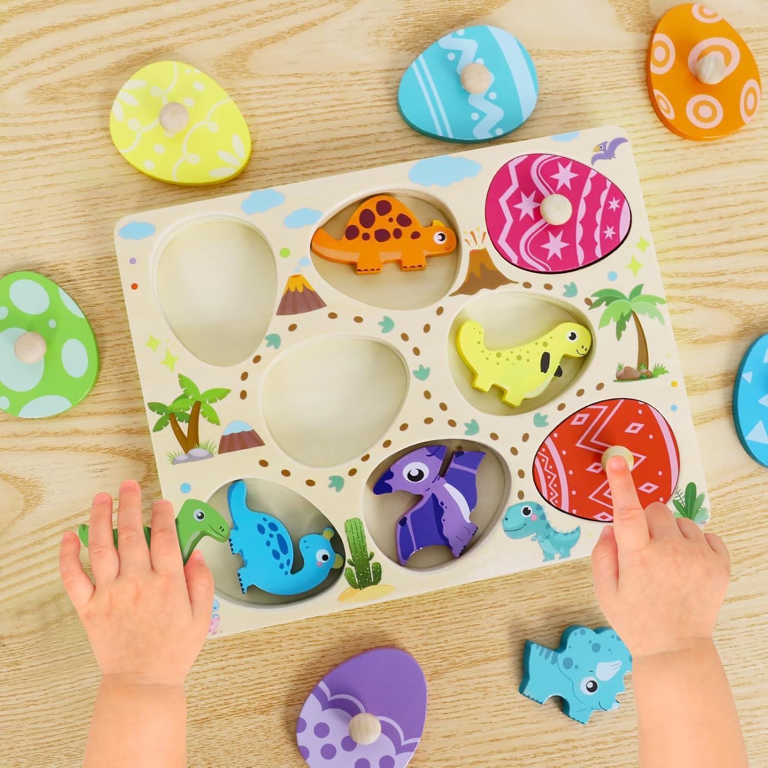 Detalle de LZDMY Baby Wooden Montessori Dinosaur Puzzle & Sorting Egg Toy