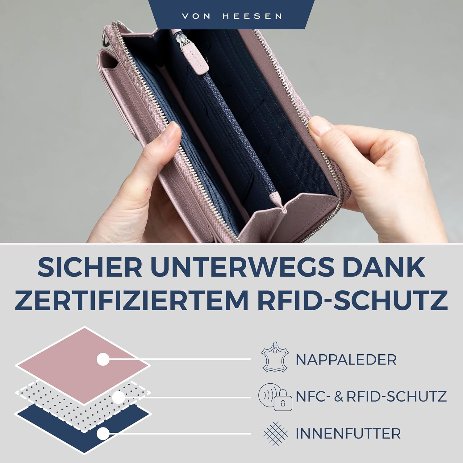 Thumbnail 4 de VON HEESEN Leder Handy-Geldbörse mit RFID-Schutz – Premium Lederhandytasche mit Münzfach
