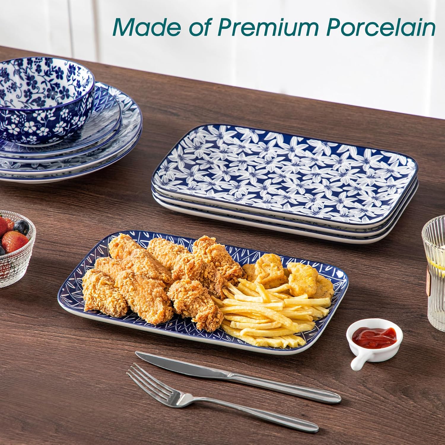 Detalle de Vancasso SELENE Porcelain Serving Trays – 4-Piece Set (12" x 7.4")