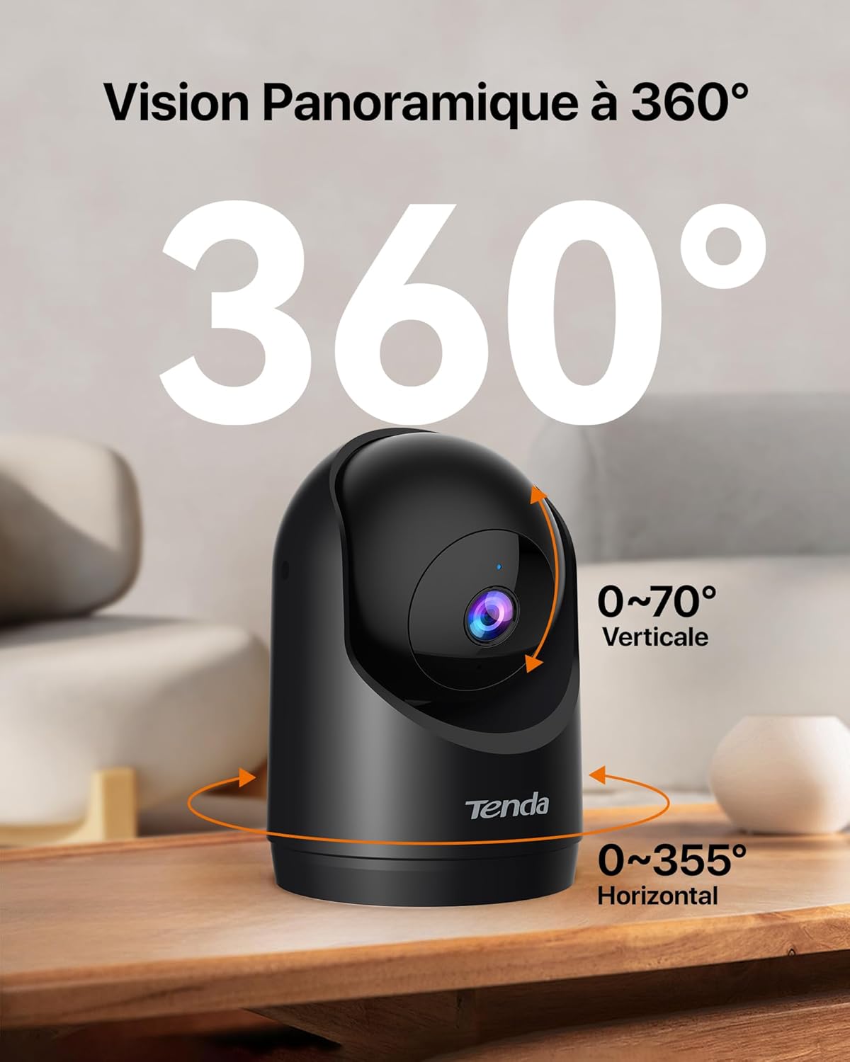 Thumbnail 3 de Tenda Caméra de Sécurité Intérieure 2K CP3 V3.0 Noire – 360° avec Audio Bidirectionnel, Vision Nocturne et Détection de Mouvement