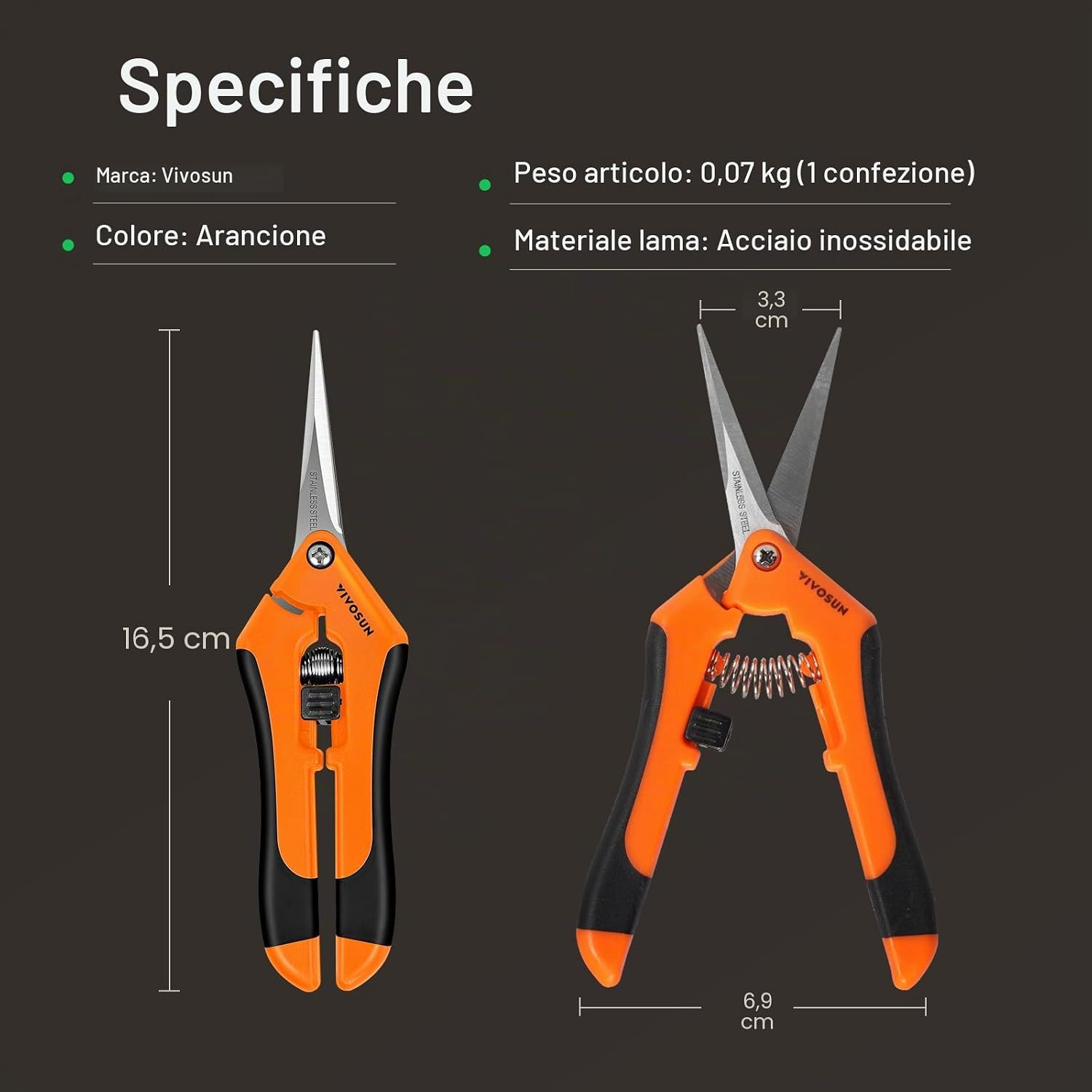Detalle de VIVOSUN confezione da 2 forbici da giardinaggio da 17 cm con manici ergonomici e rivestimento antiaderente
